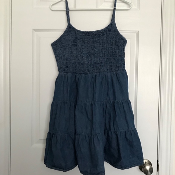 Bluenotes 100% Cotton Chambray Smocked Tiered Mini Dress XL Pockets Denim - Picture 4 of 12
